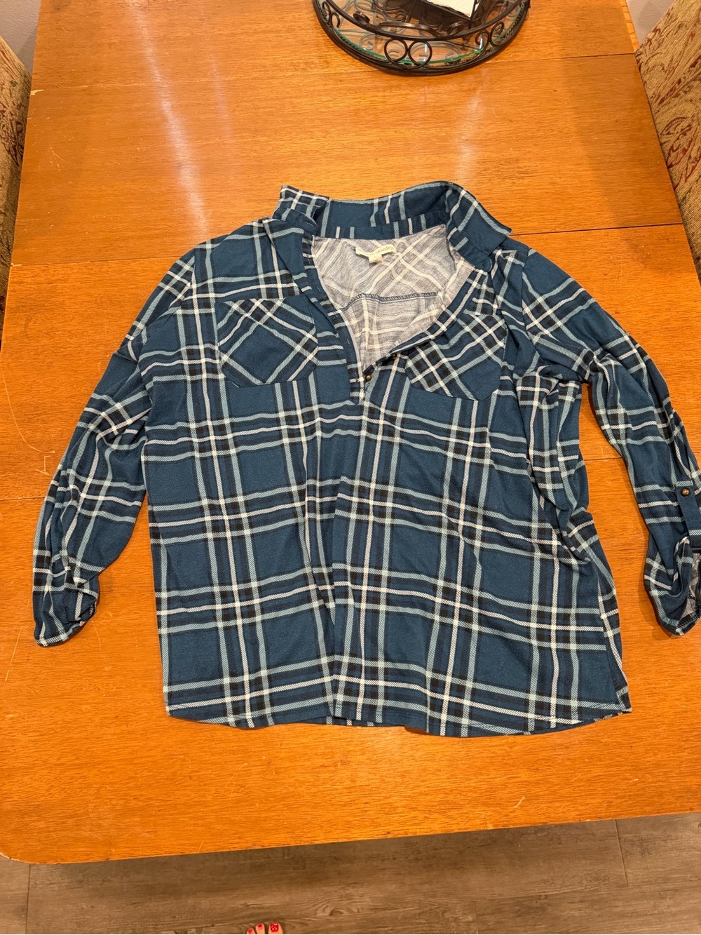 New York Laundry Navy and White Plaid Button-Down Shirt